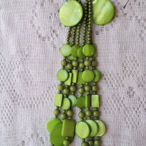 Multistrand Lime Green 21 Inch Necklace and Earrings